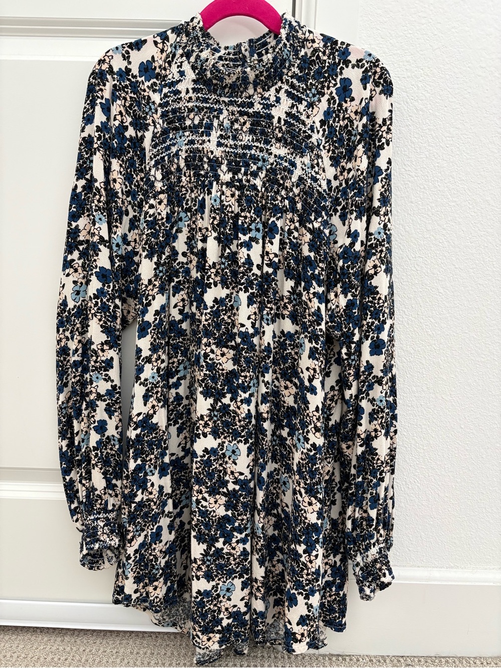 Free People Cream Tunic with Blue and Black Floral Print